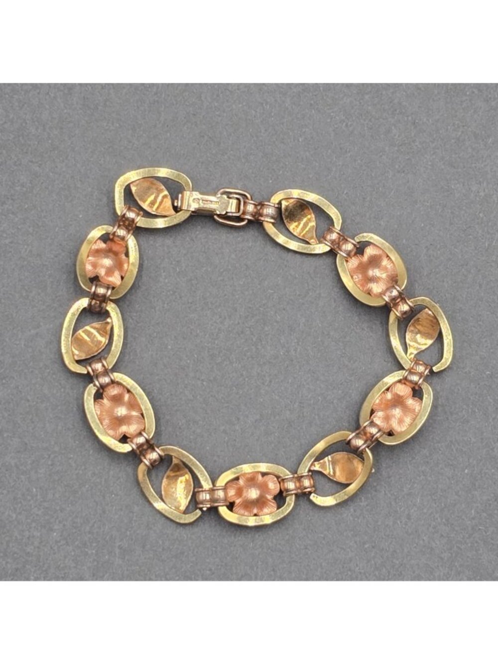 Vintage Krementz Rose Yellow Gold Filled Floral Link Statement Bracelet 7" - Picture 9 of 12